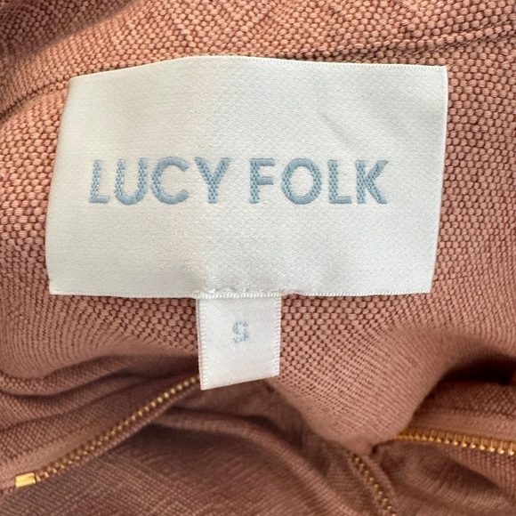 Lucy Folk Dusty Rose Pink Textured Short Sleeve Cropped Quarter Zip Top Small - Picture 14 of 17